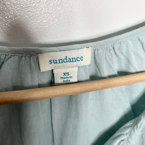 Sundance Womens Coastland Dress XS Aqua Eyelet Boho Cotton Peasant Tasseled - Picture 6 of 9